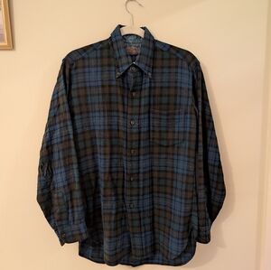 VTG Pendleton Wool Shirt Medium Plaid Distressed Hole Grunge Cutter Repair